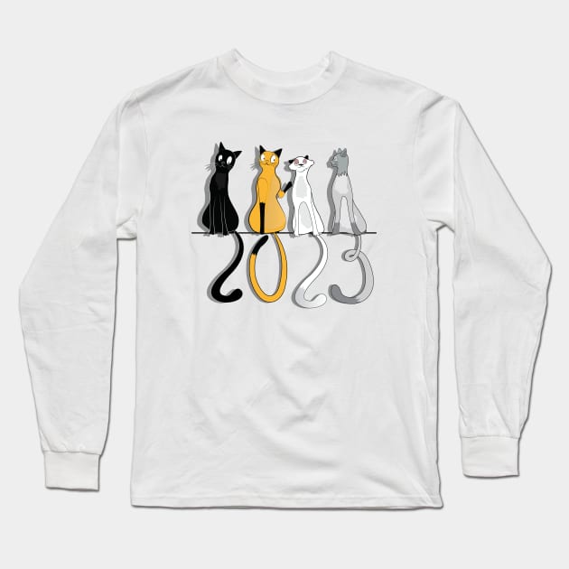 2023 Happy New Year Cats Long Sleeve T-Shirt by ArticArtac